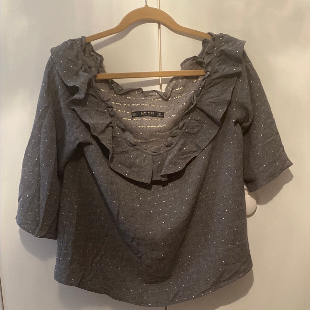 Zara Gray Ruffled Blouse